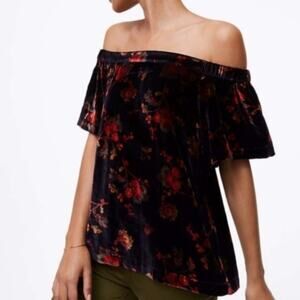 LOFT Fall Floral Velvet Off the Shoulder Top